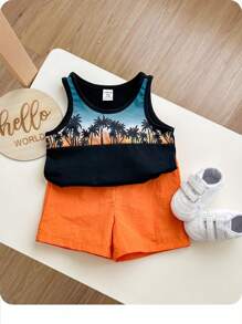 Baby Boy Tropical Print Tank Top & Bow Front Shorts