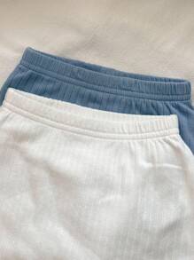 SHEIN 简约休闲针织纯色短袖上衣和松紧腰短裤四件套新生儿男女宝宝适合夏季 - 彩色 - 查看 5