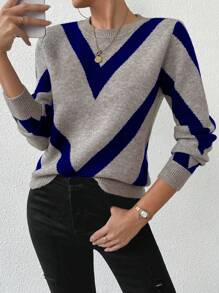 EMERY ROSE 2024 Autumn/Winter New Arrival Geometric Striped Pullover Sweater Knit Pullover Fall - Multicolor - View 5