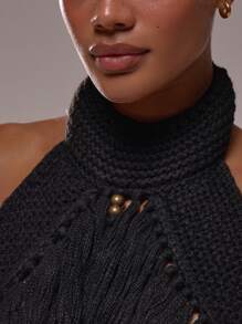 MUSERA 流苏针织上衣，夏季伊比沙岛风情，假日度假性感节日狂欢圣诞派对时尚单品 - 黑色 - 查看 6