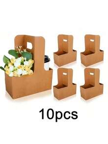 Brown&Pink Kraft Paper Flower Bouquet Gift Bags Paper Material, Handle Drink Carrier For 2 Cup Floral Wrap Packing Box Paper Holder Basket - Perfect For Valentine's, Mother's Day & Wedding Decorations, Birthday Gifts For Men, Valentine Box, Men Gift Box, Gift For Man, Gift Bags Bulk, Blue Gift Bag, Valentines, Valentine's Day, Valentines Gifts, For Mother's Day, Bridesmaid Gifts, Graduation Gifts, Birthday Gifts, Wedding Gifts,Birthday,Bride,Wedding