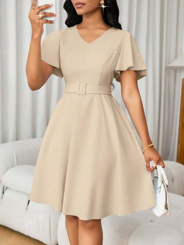 Lyxana Vestido de línea A de unicolor elegante para mujer, de verano