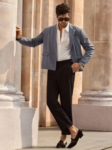 Manfinity VCAY Áo khoác blazer rộng rãi dệt sọc thường ngày cho nam Bộ đồ kẻ sọc cho nam Bộ đồ màu xám Bộ đồ mùa hè Áo khoác thể thao cho nam Bộ đồ rời cho nam Bộ đồ nam Bộ đồ màu xám cho nam Bộ đồ mùa hè Áo khoác blazer màu xám, cho mùa thu đông - Xám - Xem 3