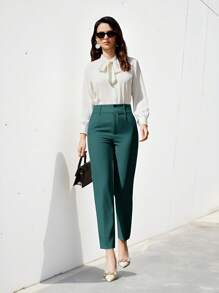 EURMUSE Women's Solid Color Simple Daily Suit Pants  - Dark Green - View 4