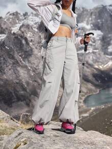 Women's Loose Fit Pockets Drawstring Waist Casual Denim Pants Outdoor Pants For Hiking Sun Protection Lightweight Quick Dry Hiking - Grey - View 7