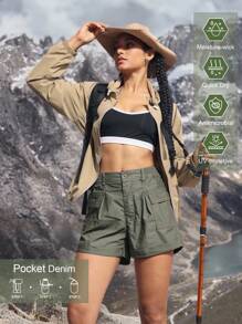 Flexra Women's Cargo Pocket Loose Casual Denim Shorts Outdoor Pants For Hiking Sun Protection Lightweight Quick Dry