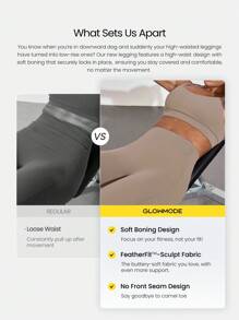 GLOWMODE 24 英寸 CoreHold FeatherFit™-Sculpt CoreHold 防滑贴身塑形无前缝紧身裤，带侧袋，中等强度健身慢跑健身房训练 - 卡其色 - 查看 2