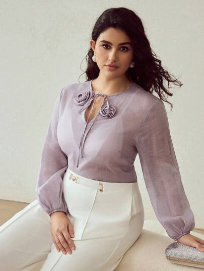 MOTF PREMIUM PLUS SIZE LINE SHEER BLOUSE