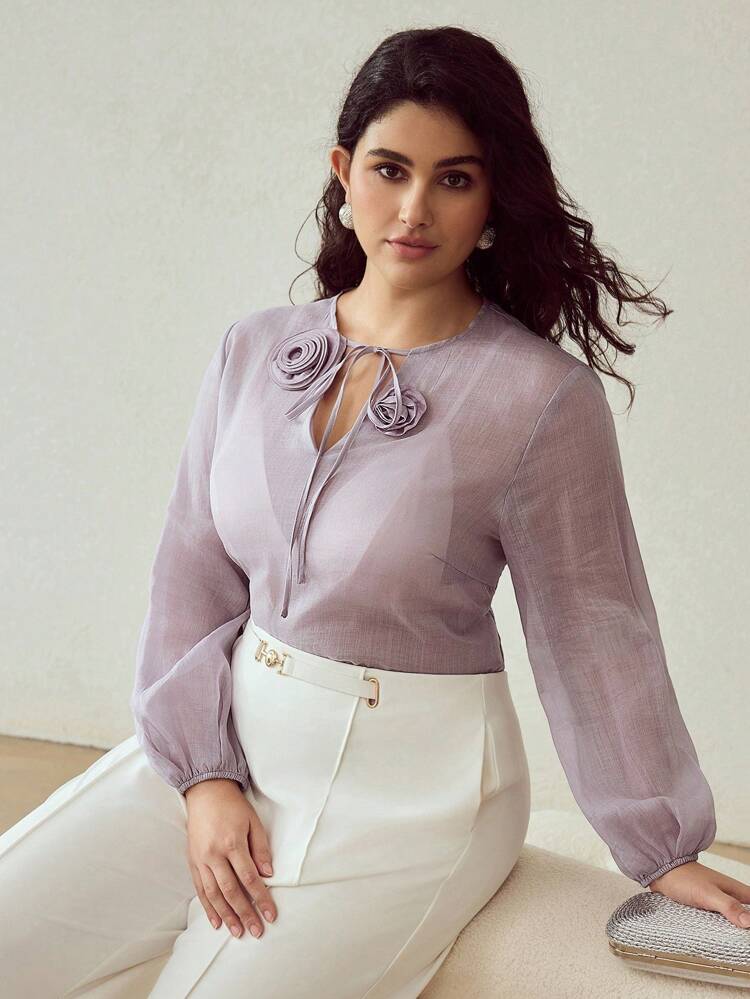 PLUS SIZE LINE SHEER BLOUSE