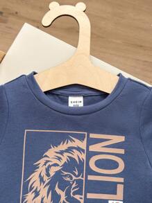 2 件套男婴可爱狮子图案短袖 T 恤和裤子套装，舒适休闲时尚服装适合春夏季室内、户外、日常穿着、运动、玩耍、派对、拍照、度假、节日 - 棕色 - 查看 3