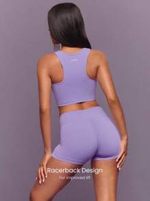 GLOWMODE FeatherFit™ Twist And Flow 柔软弹力吸汗可拆卸罩杯工字背心扭纹前短款背心上衣低冲击瑜伽普拉提 Barre 健身房工作室日常休闲装 - 紫丁香色 - 查看 3