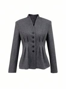 INAWLY Women's Solid Color Waist Cinched Commuter Jacket Fall Winter Cloth For Women - Grey - View 6