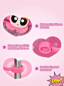 THE POWERPUFF GIRLS X SHEIN 花朵、泡泡、毛茛图案可爱花朵防尘可重复使用吸管盖，适用于直径8-10毫米的吸管 - 彩色 - 查看 4