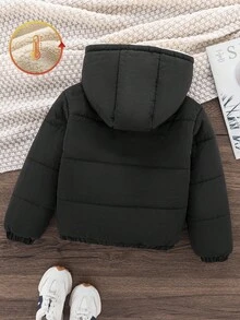 年轻女孩冬季新款黑色拉链连帽保暖内衬加厚真口袋休闲经典棉服外套，秋冬 - 黑色 - 查看 2