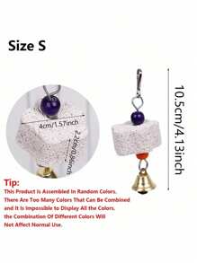1pc Multi-Color Parrot Beak Grinding Calcium Stone With Bell Cage Toy, Floral Hanging Style Chew Toy, Suitable For Cockatiel, Lovebird, Parakeet, Hamster, Rabbit