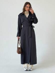 Aloruh Casual Fashion Versatile Commuting Minimalist Women Trench Coats In Fall/Winter - Black - View 3