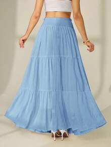 SHEIN Tall 女式纯色褶皱腰荷叶边下摆半身裙 - 淺藍色 - 查看 2