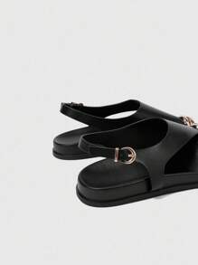 HighSole Women's Fashion Thick Sole Black One-Piece Thong Sandals - Black - View 8