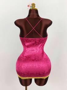 Amplova 大码蕾丝拼布提花紧身迷你连衣裙