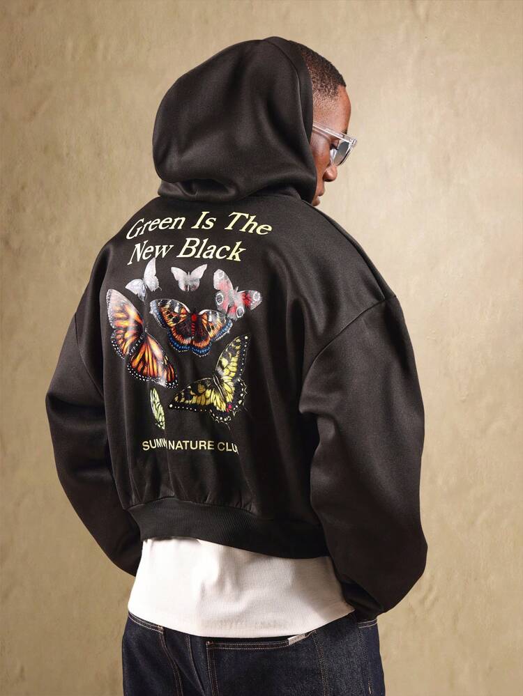 Butterfly Print Oversized Hoodie With Nature Statement Design