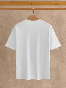 Mainfolk Men's Casual Loose Fit Round Neck Short Sleeve T-Shirt With Geometric Deer Embroidery, Graphic Tee - White - View 4