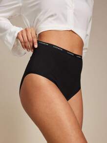 LUVLETTE 3 条装透气棉质基本款高腰三角裤女士内裤套装 - 全黑，也适合青少年女孩和儿童 - 黑色 - 查看 7