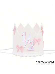 1件，半岁/1-5岁蝴蝶结生日帽装饰周岁礼物白色皇冠粉色蝴蝶结皇冠派对公主头饰照片白粉装饰生日派对帽装饰数量2/1-5亮片皇冠发饰公主生日派对节庆派对 - 彩色 - 查看 3