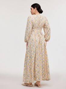 Veilorie 大碼花卉印花燈籠袖連衣裙 - 彩色 - 查看 2