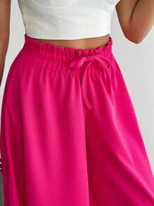 EURMUSE Casual Versatile Solid Color High Waist Wide Leg Pants - Pink - View 5