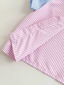 Baby Boy Color Block Short Sleeve Polo Shirt With Fine Stripes Decoration And Patch Pocket, Front Button Placket, Shorts Two Pieces Set - Multicolor - View 4