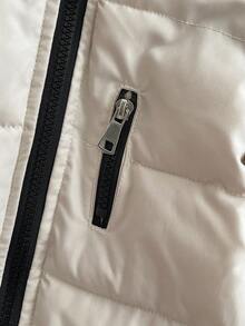 SHEIN 婴幼儿男童新款冬季连帽加厚棉服，拉链贴片标志，男婴秋冬外套，百搭款式 - 白色 - 查看 5