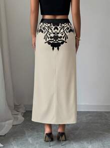 Selianne Women's Elegant Commuter Floral Print High Slit Skirt Fall Cloth For Women - Multicolor - View 2