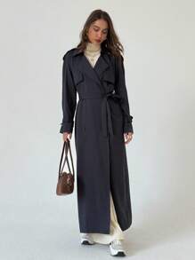 Aloruh Casual Fashion Versatile Commuting Minimalist Women Trench Coats In Fall/Winter - Black - View 4