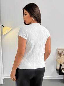 Firerie Suéter elegante con adornos de strass para mujer de talla grande, verano - Blanco - Ver 2