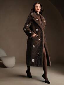 Anewsta Áo khoác dài lông nhân tạo đính đá thủ công, thích hợp cho mùa thu, mùa đông, đi chơi, thanh lịch, trang trọng, tiệc tùng, sang trọng, năm mới, áo khoác mùa đông nữ, giáng sinh, công sở, tốt nghiệp, đám cưới - Cà phê nâu - Xem 9