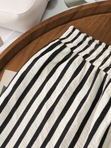 Rusticease 女士松紧腰条纹阔腿宽松休闲裤 - 彩色 - 查看 4