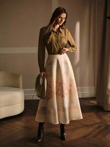 MOTF PREMIUM CAMISA DE MANGA LARGA CON BOLSILLO PARCHE DE ENCAJE GUIPUR SÓLIDO - Verde militar - Ver 6