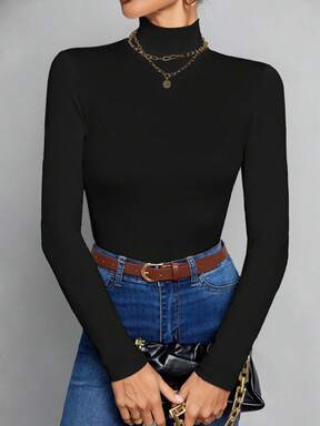 SHEIN Tall Sonbahar ve Kış İçin Uygun, Sade, Düz Renk, İnce, Yüksek Yakalı, Beyaz Üst