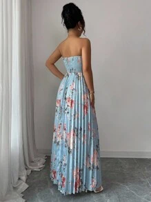 Elenzga Gaun Camisole A-Line Elegan dan Romantis dengan Motif Bunga dan Detail Kerut di Pinggang untuk Wanita - MultiWarna - View 2