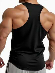 Manfinity Sport Corelite Men's Barbell Print Casual Fitness Workout Black Tank Top Breathable Sweat-Wicking Comfortable Minimalist Design Sleeveless For Workout Training Gym Top Workout Tank Top Men Men Gym Tank Top Muscle Tank Gym Top Sleeveless Gym Shirt - Black - View 2