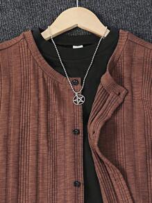 Manfinity Dauomo Men's Casual Solid Color Front Button T-Shirt, Versatile For Summer - Brown - View 5