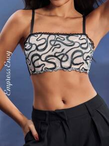 SHEIN Women's Spaghetti Strap Sleeveless Contrast Color Fashion Design Bra - Black - View 3