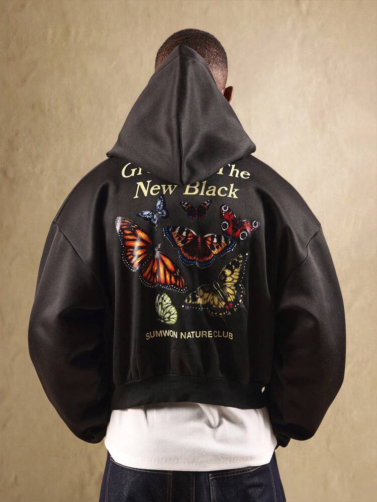 Butterfly Print Oversized Hoodie With Nature Statement Design