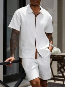 Manfinity Homme 男士撞色短袖衬衫和抽绳短裤套装