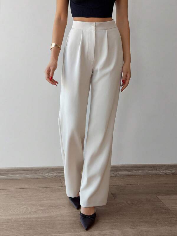 SHEIN Women Solid Color Button Detailed Suit Pants