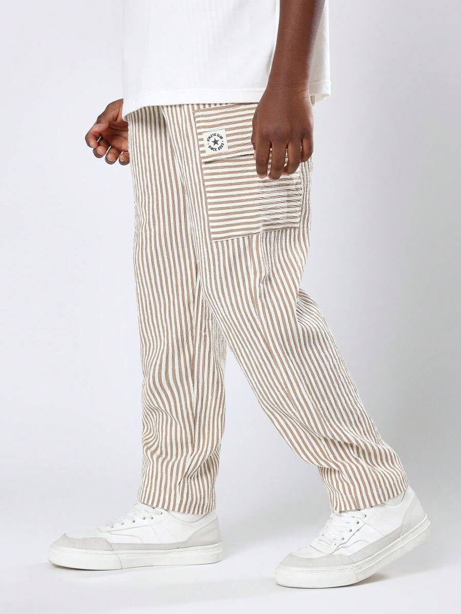 SUMWON Pantalon cargo rayé pour jeunes, taille élastique, coupe décontractée, poches, beige, confortable et durable, pantalon long pour l'été et le printemps