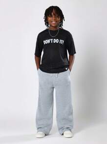 SUMWON 青少年运动裤 阔腿裤 经典混色抓绒 宽松版型 抽绳腰带 休闲日常秋冬裤装