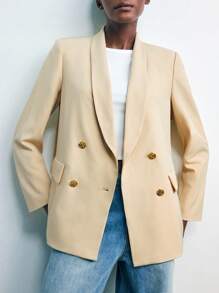 Maija 女式西装外套，四季百搭，现代都市时尚必备单品。翻领设计，金属玫瑰纽扣，适合商务、休闲、办公室穿着。 - 黃色 - 查看 4