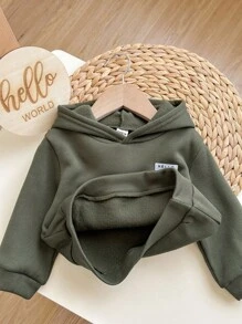 2件套男婴可爱军绿色连帽卫衣带口袋和松紧腰裤套装，秋冬季 - 彩色 - 查看 7