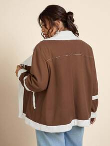SHEIN LUNE Chaqueta de moto casual de talla grande con forro de piel sintética, para otoño/invierno - Caqui - Ver 8